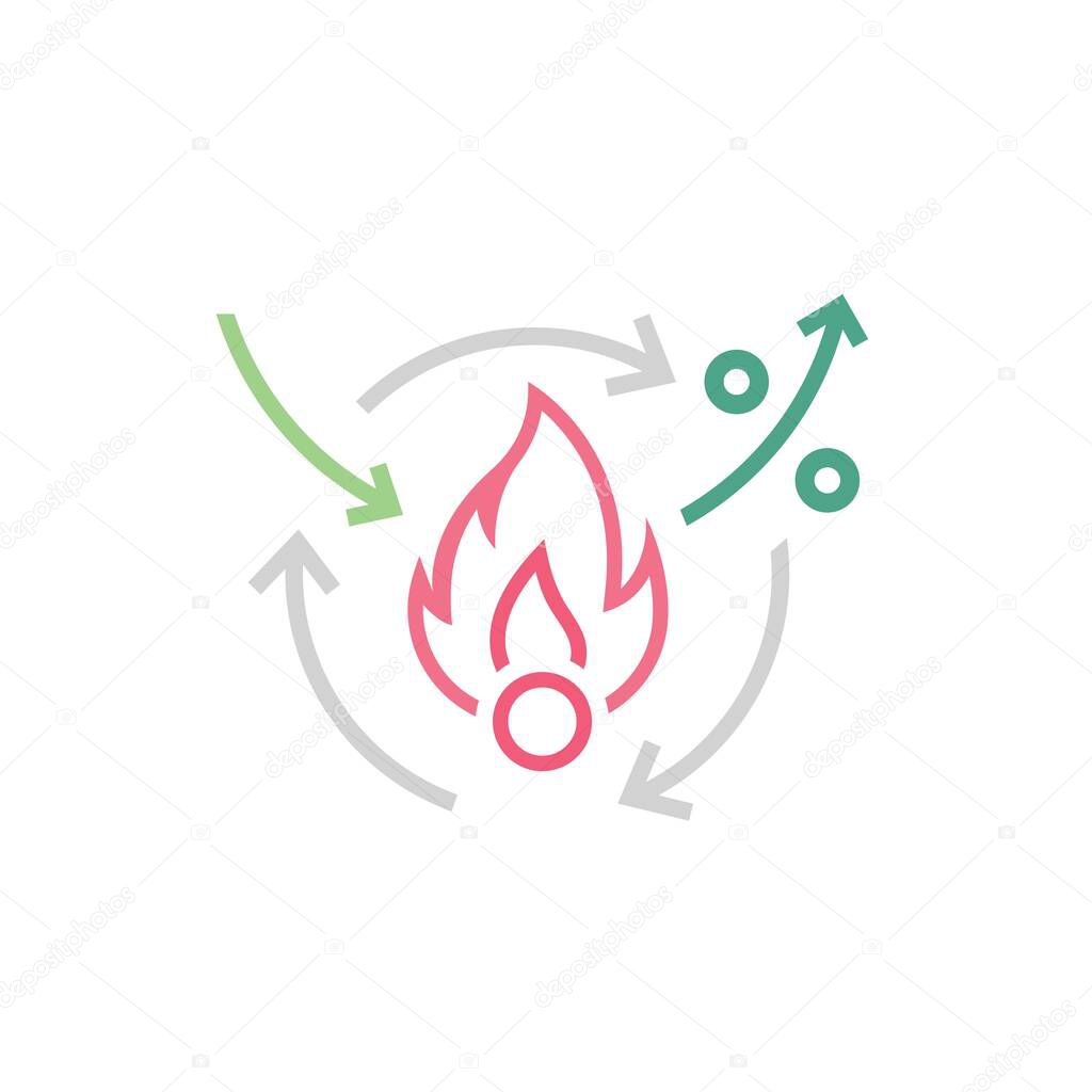 Metabolism icon. Linear medical pictogram. Chemical process sign. Energy burning. Scientific, medicine, body health symbol. Healthcare graphic design. Vector illustration isolated on white background