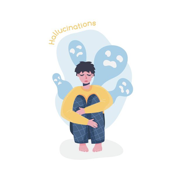 Сбор симптомов шизофрении. Редактируемая изолированная векторная иллюстрация.