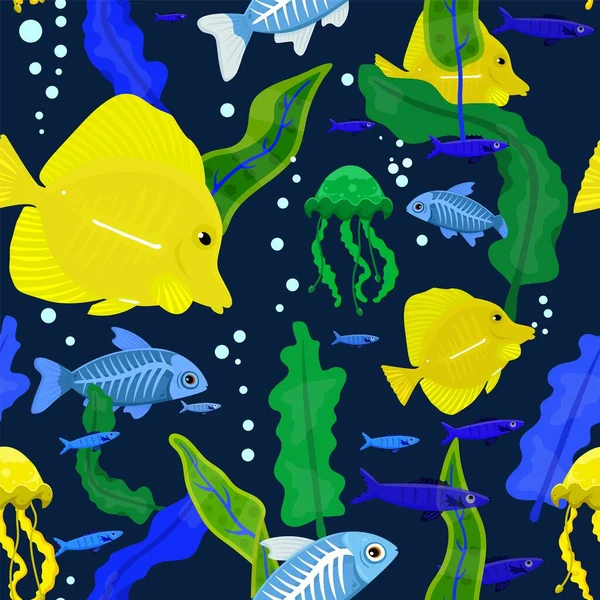 Morskie życie bez szwu wzór wektora. Ryby tropikalne. — Wektor stockowy