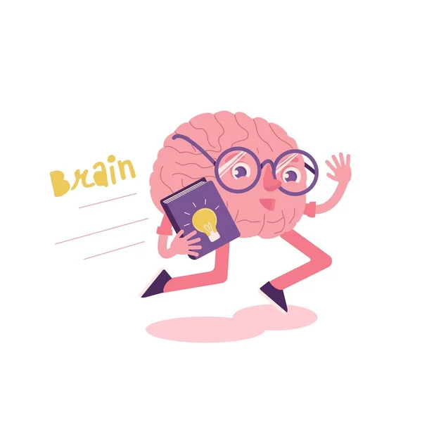 Brain activity icon. Funny running mental health character — Stock Vector
