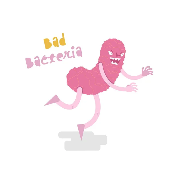 Icona del carattere dei batteri cattivi. Segno microbo in esecuzione. — Vettoriale Stock