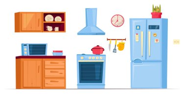 Mutfak Mobilyaları. İzole edilmiş düzenlenebilir vektör illüstrasyonu