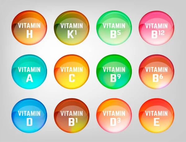 Vitamine Collection Image. Vektorillustration. Gesundheitskonzept — Stockvektor