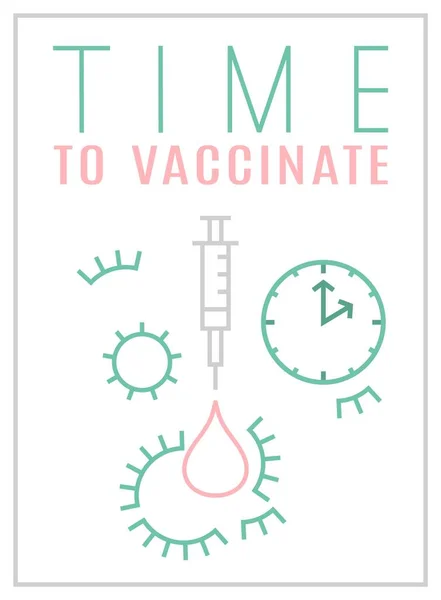 Hora de vacunar afiche vertical. Banner pandémico, epidémico — Vector de stock