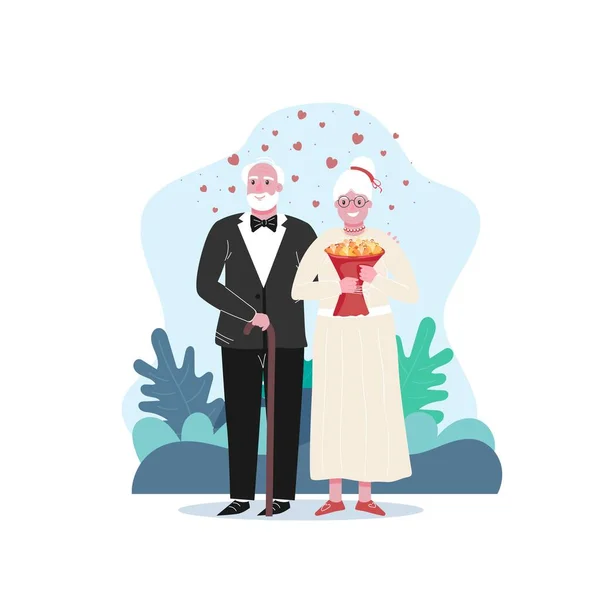 非传统的婚礼形象。老年人婚姻的概念 — 图库矢量图片