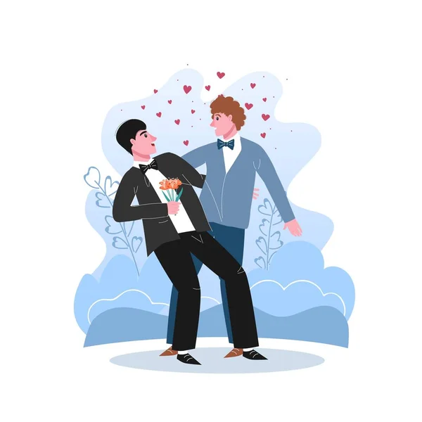 Boda no convencional. Matrimonio de gays, bisexuales y transexuales. — Archivo Imágenes Vectoriales