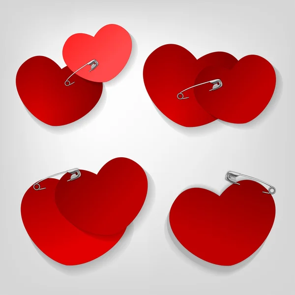 Pinned hearts set — Stock Vector