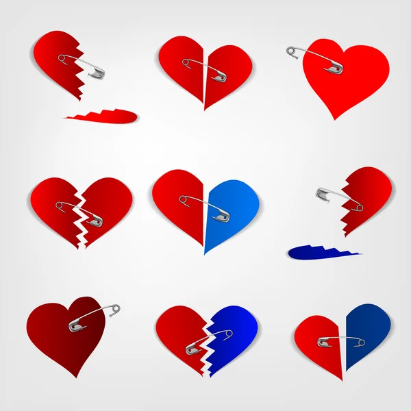 Pinned hearts — Stock Vector