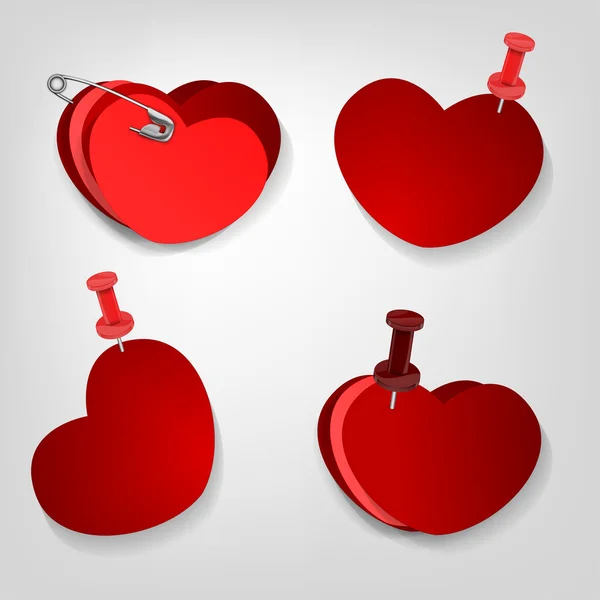 Pinned hearts set — Stock Vector