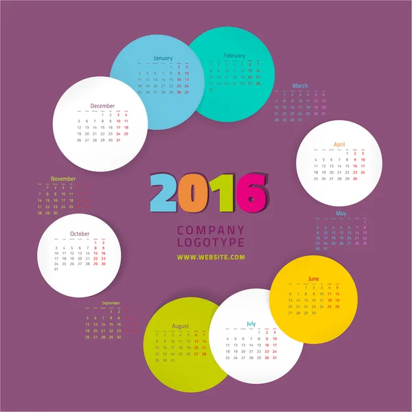 Year Calendar 2016 — Stockvector