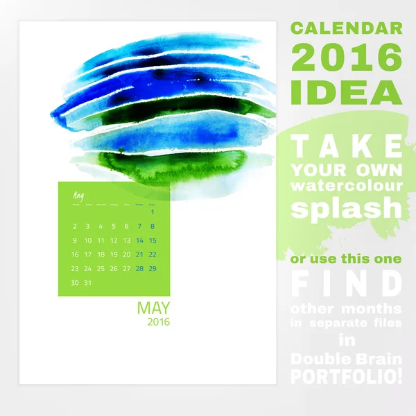 Calendar 2016 watercolor — Stockvector