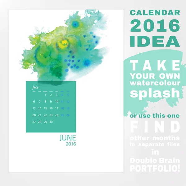 Calendar 2016 watercolor — Stockvector