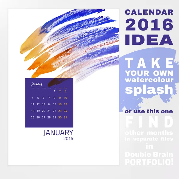 Calendar 2016 watercolor — Stock Vector