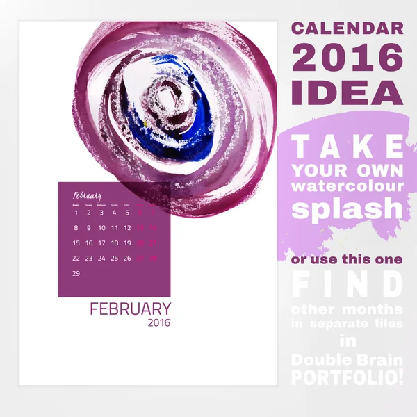 Calendar 2016 watercolor — Stock vektor