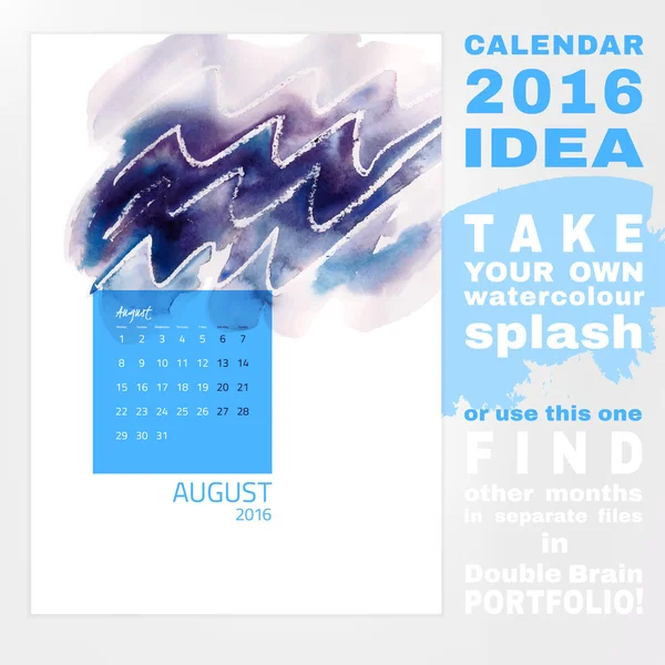 Calendar 2016 watercolor — 스톡 벡터