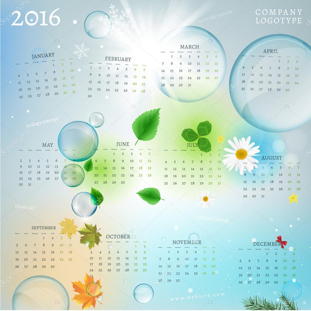 Year Calendar 2016