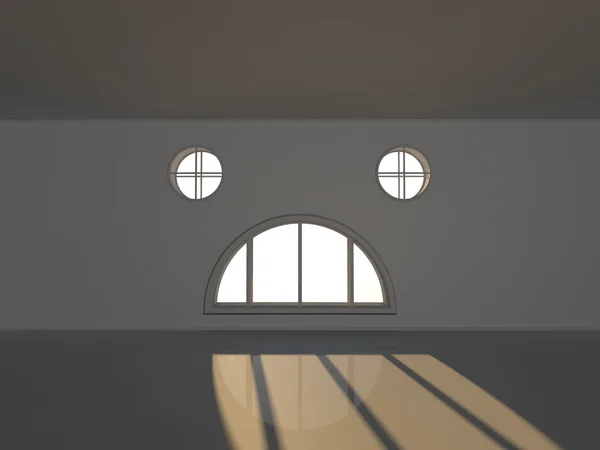 Großer leerer Raum mit Fenstern 3D-Rendering — Stockfoto
