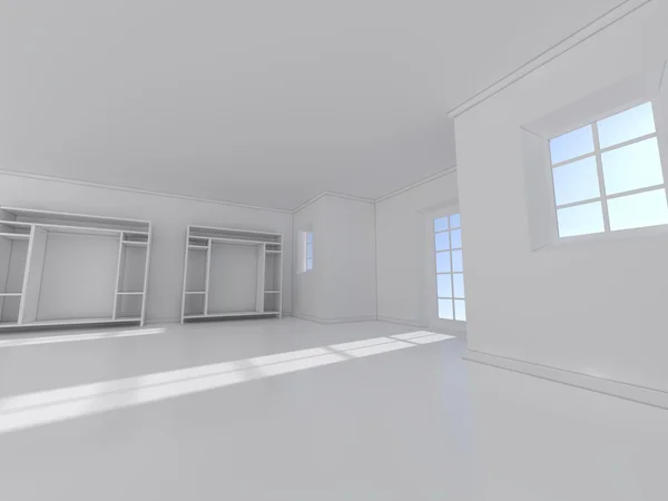 Biały pokój z okno renderingu 3d — Zdjęcie stockowe