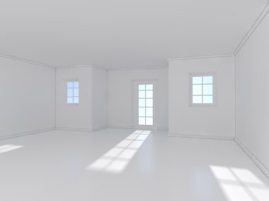 beyaz oda pencere 3d render ile