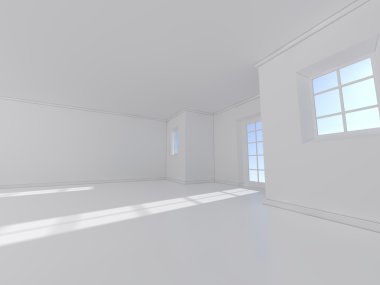 beyaz oda pencere 3d render ile