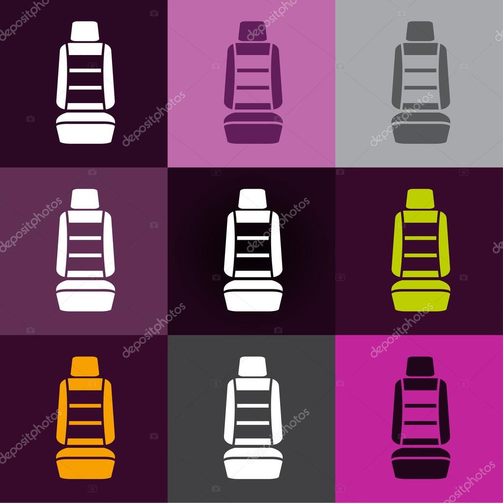 Modern set of car seat icons in different colors. Editable automotive collection. Vector illustration.