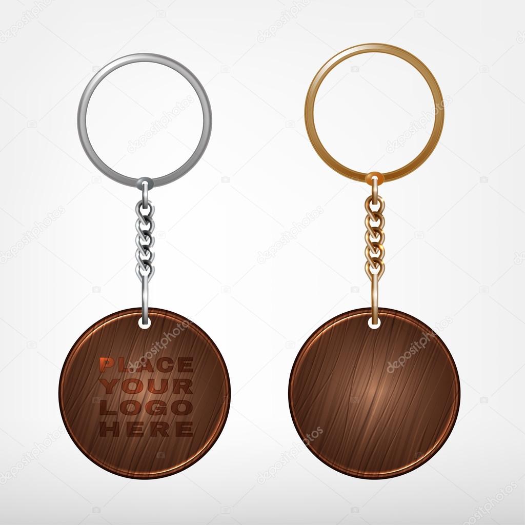 wooden and metal oval keychain