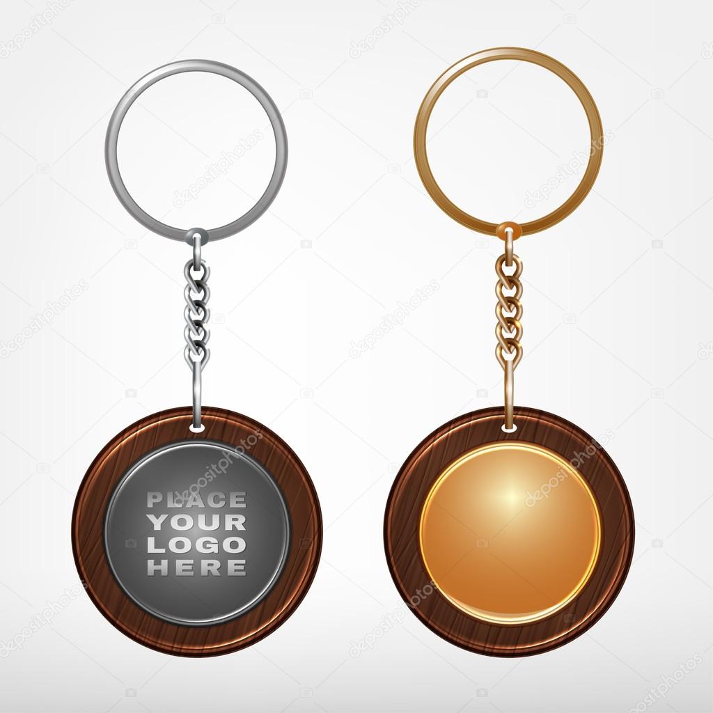 wooden and metal oval keychain