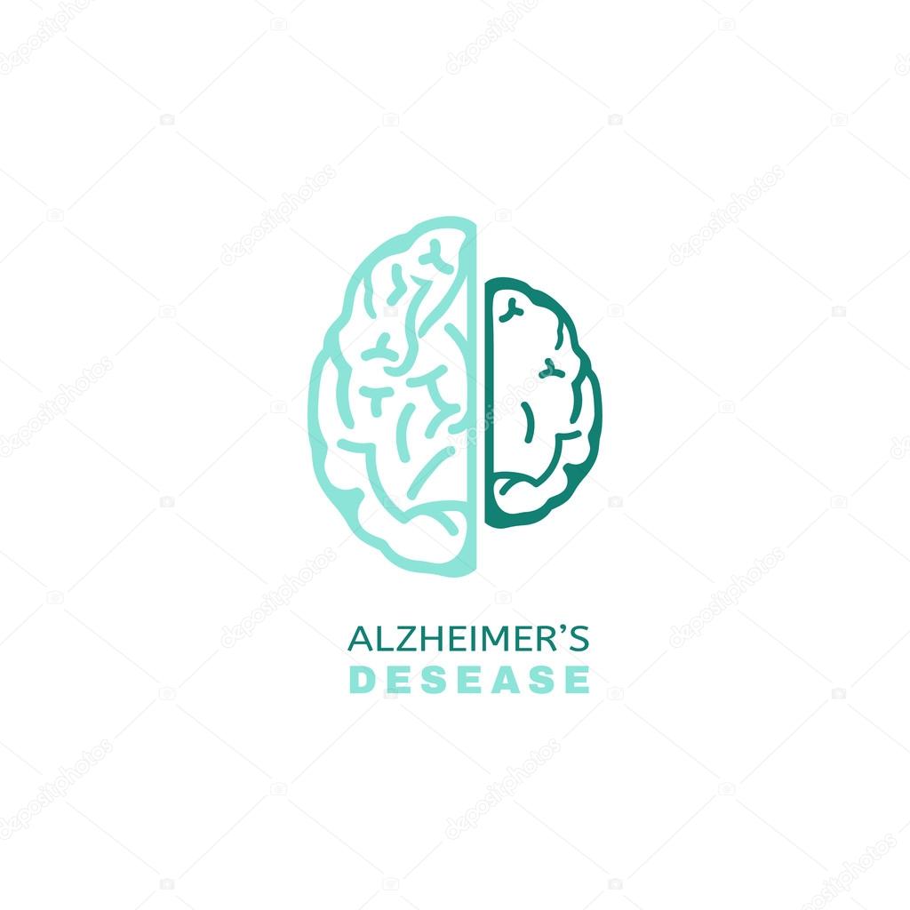 Vector Alzheimer icon in modern style. Medical editable illustration in gray, blue and green colors isolated on white background. Useful element for logotype, symbol, pictogram and ad graphic design.