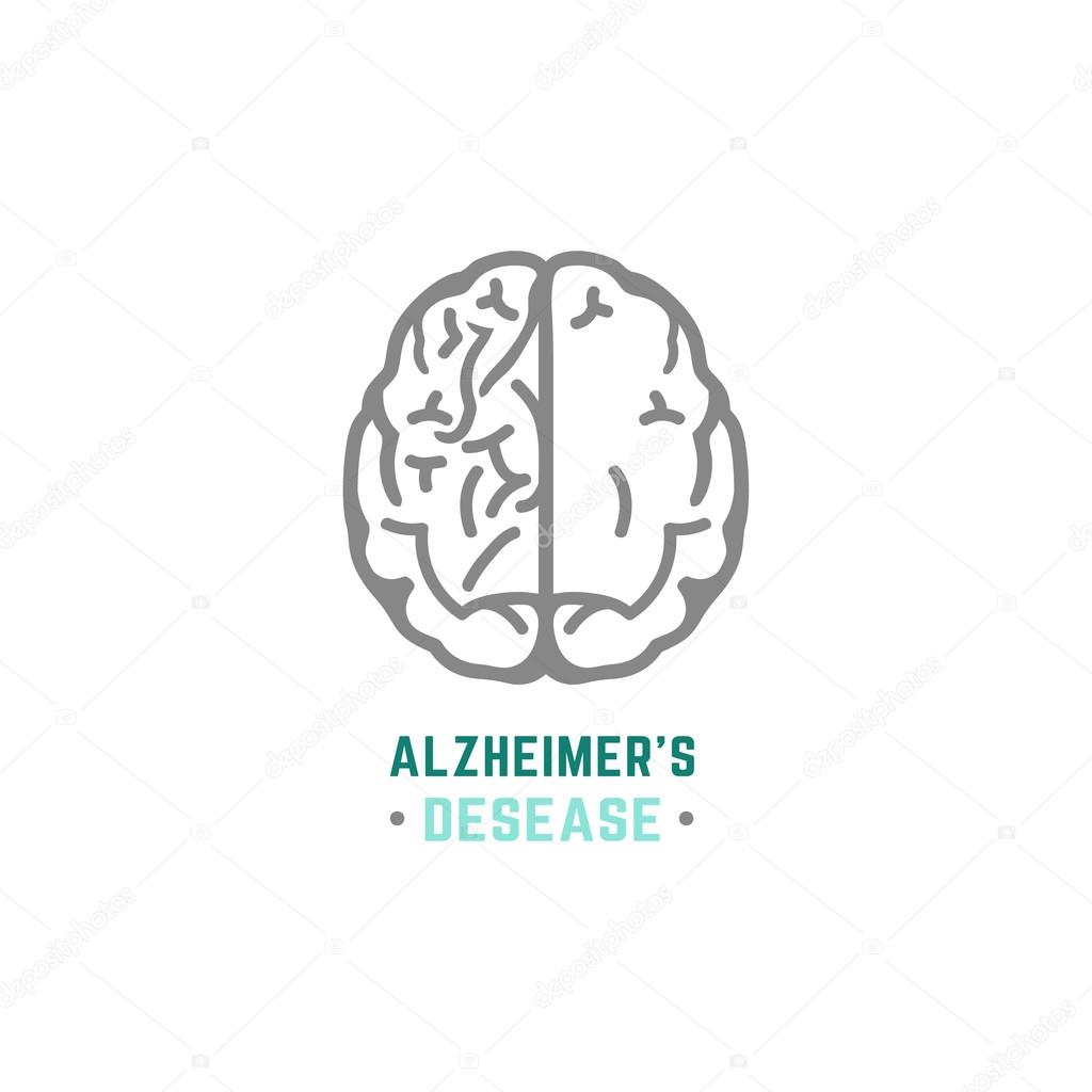Vector Alzheimer icon in modern style. Medical editable illustration in gray, blue and green colors isolated on white background. Useful element for logotype, symbol, pictogram and ad graphic design.