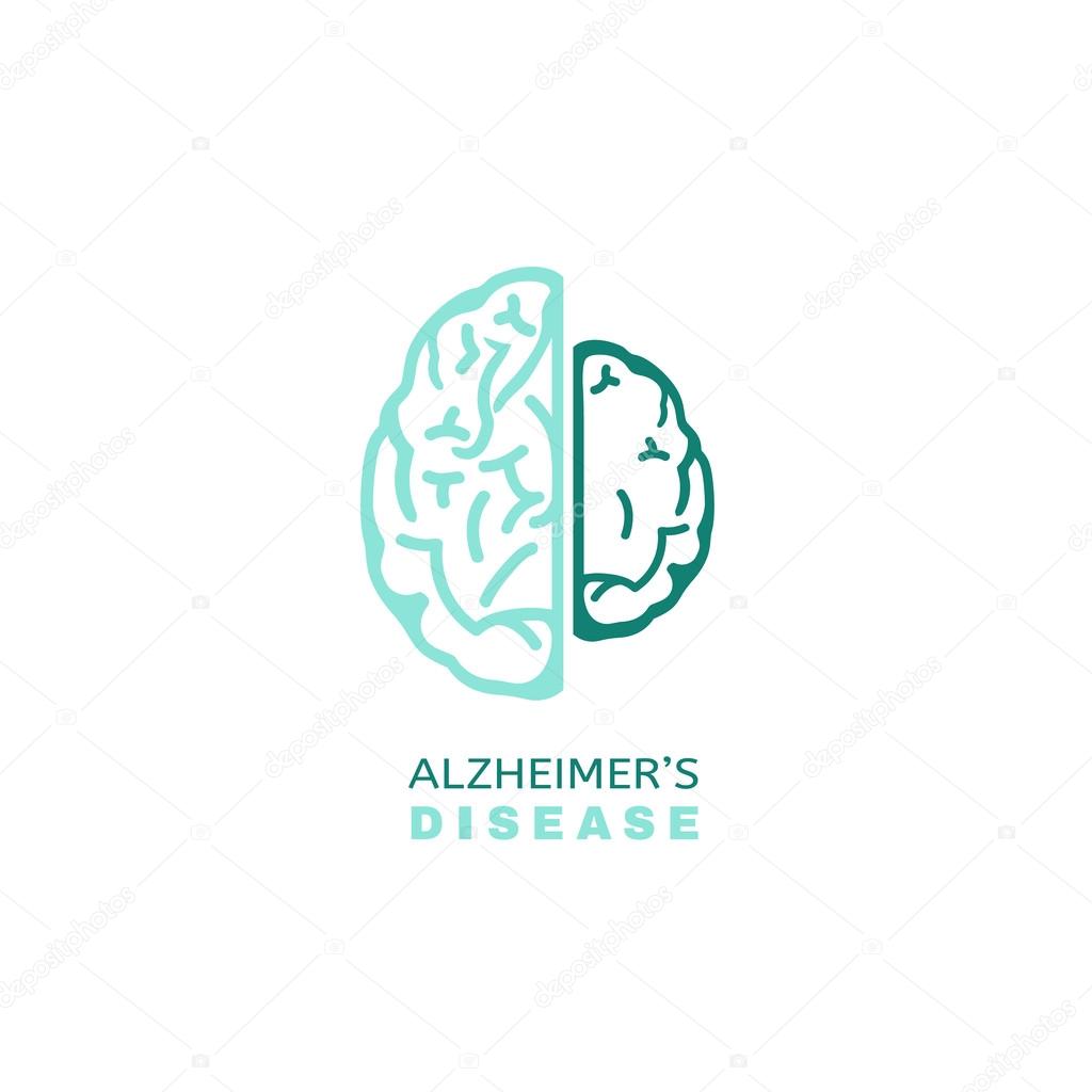 Vector Alzheimer icon in modern style. Medical editable illustration in gray, blue and green colors isolated on white background. Useful element for logotype, symbol, pictogram and ad graphic design.