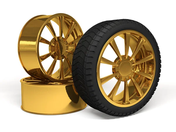 Car gold wheel 3d rendering — Stock fotografie