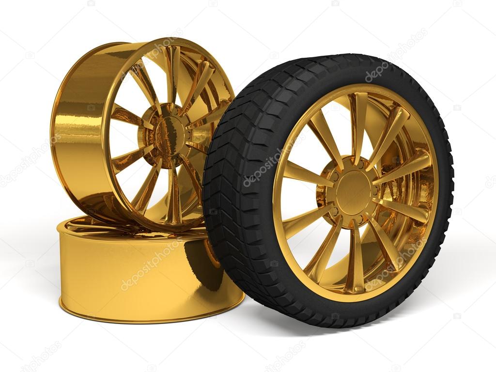 Car gold wheel 3d rendering