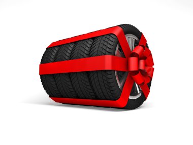 Gift set four tyres. 3d rendering