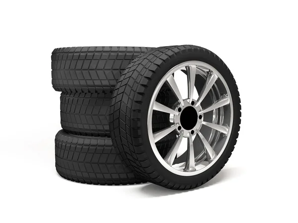 Set four tyres. 3d rendering — Stock fotografie