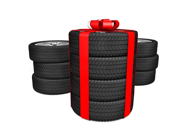 Geschenkset vier Reifen. 3D-Darstellung — Stockfoto