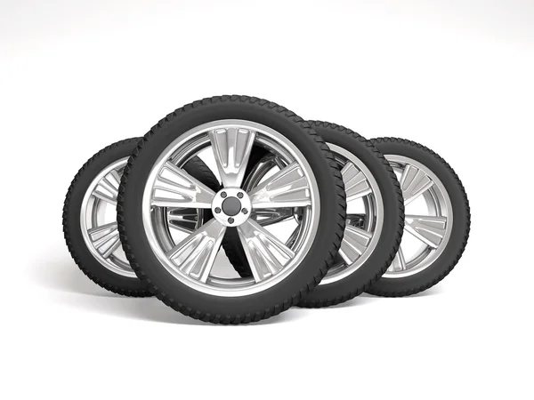 Set four tyres. 3d rendering — Stockfoto