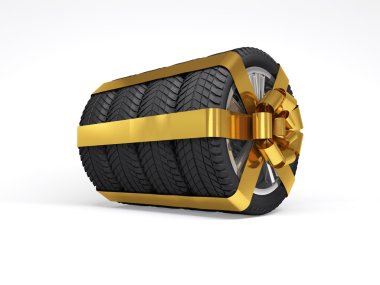 Gift set four tyres. 3d rendering