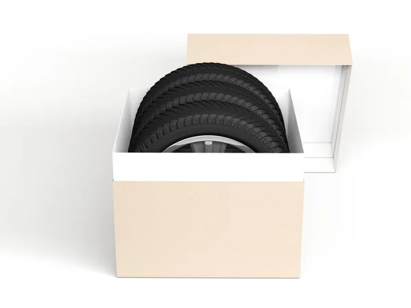 Juego de regalo cuatro neumáticos. renderizado 3d —  Fotos de Stock