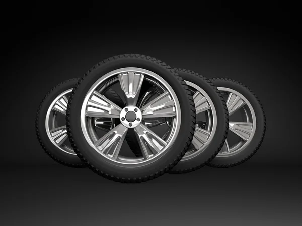 Define quatro pneus. Renderização 3d — Fotografia de Stock