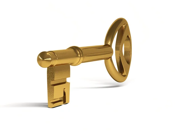 Gouden sleutel op witte achtergrond. 3D-rendering — Stockfoto