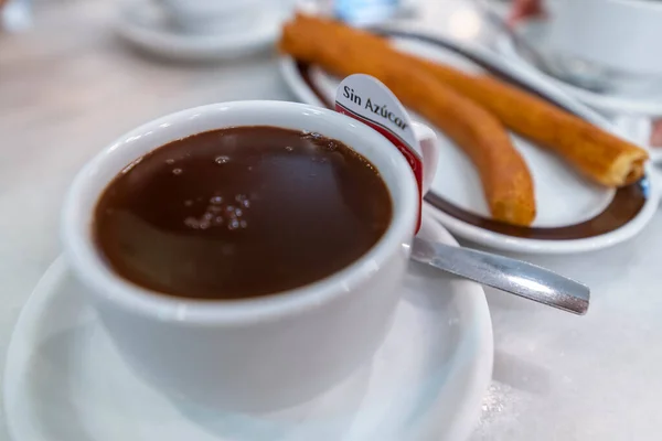 Espanha Muito Típico Ter Chocolate Com Churros Para Café Manhã — Fotografia de Stock