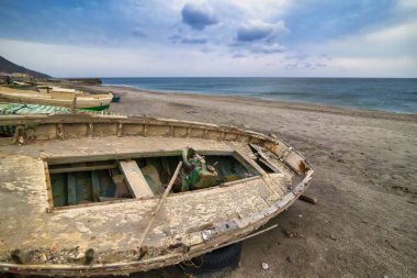 Remains of disused boats in Las Salinas, Cabo de Gata, Almeria, Spain.