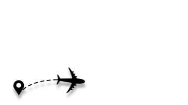 Uçak hattı uçuş rotasının beyaz zemin üzerinde başlangıç noktası ve çizgi izi olan video görüntüleri