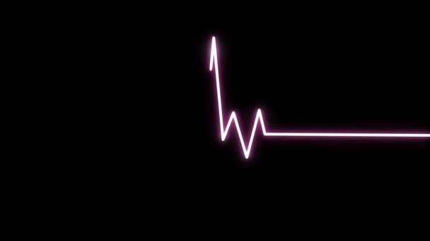 Сердцебиение на черном изолированном фоне. 4k безморская анимация loop. Фон линии сердцебиения неоновый свет экрана частоты сердечных сокращений медицинские исследования — стоковое видео