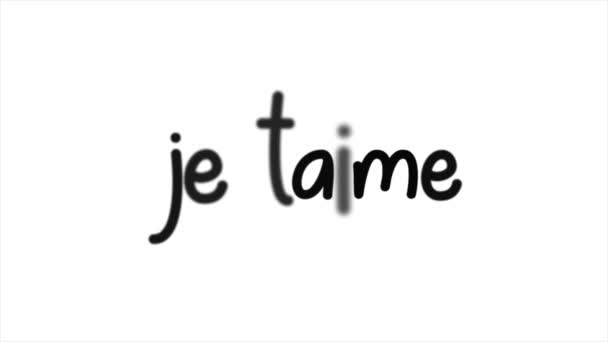 French i love you je taime written with 2d litertering using white curly font over red background with parts covered in shadows. — Wideo stockowe