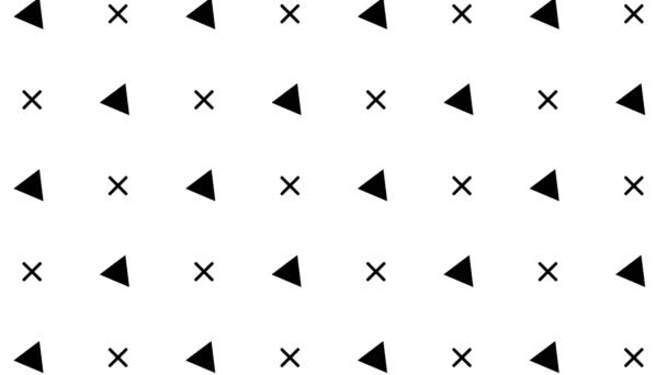Retro abstrakcyjny design Czarny wzór tła z kolorowymi trójkątami, kółkami, liniami i zygzakami. Styl Memphis o geometrycznych kształtach. Pętla. — Wideo stockowe