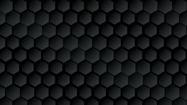 Siyah altıgen bal peteği, rastgele aşağı inen mat yüzeyini şekillendirir. Soyut modern tasarım arka plan kavramı. 4K görüntüler hareketli grafik video. Kusursuz ilmek