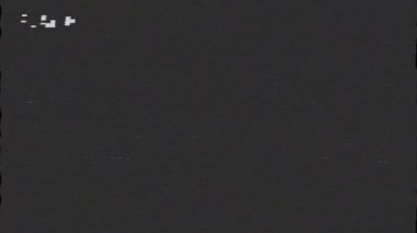 Video kaset kaydedici VCR Oynat Animasyonu. VHS kusurları, objeler ve gürültü. Hasarlı eski kasetlerin arızaları. Statik televizyon sesi. Retro vintage arkaplanı.