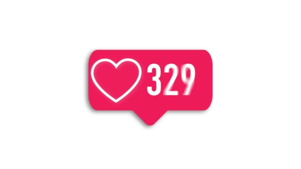 Social media red heart counter, pokazuje lubi w czasie na przejrzystym tle. — Wideo stockowe