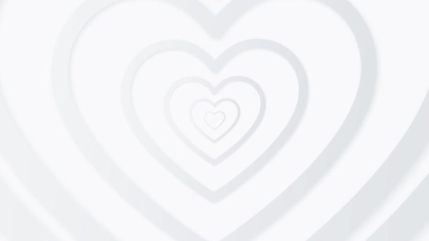 Vita hjärtan rör sig från centrum med mjuk 3D-skugga. Ljus ren kärlek. Animerad sömlös loop bakgrund. Glad Alla hjärtans dag. Digitalt presentkort. Söt vacker tapet. Mödradagen. Glad födelsedag — Stockvideo